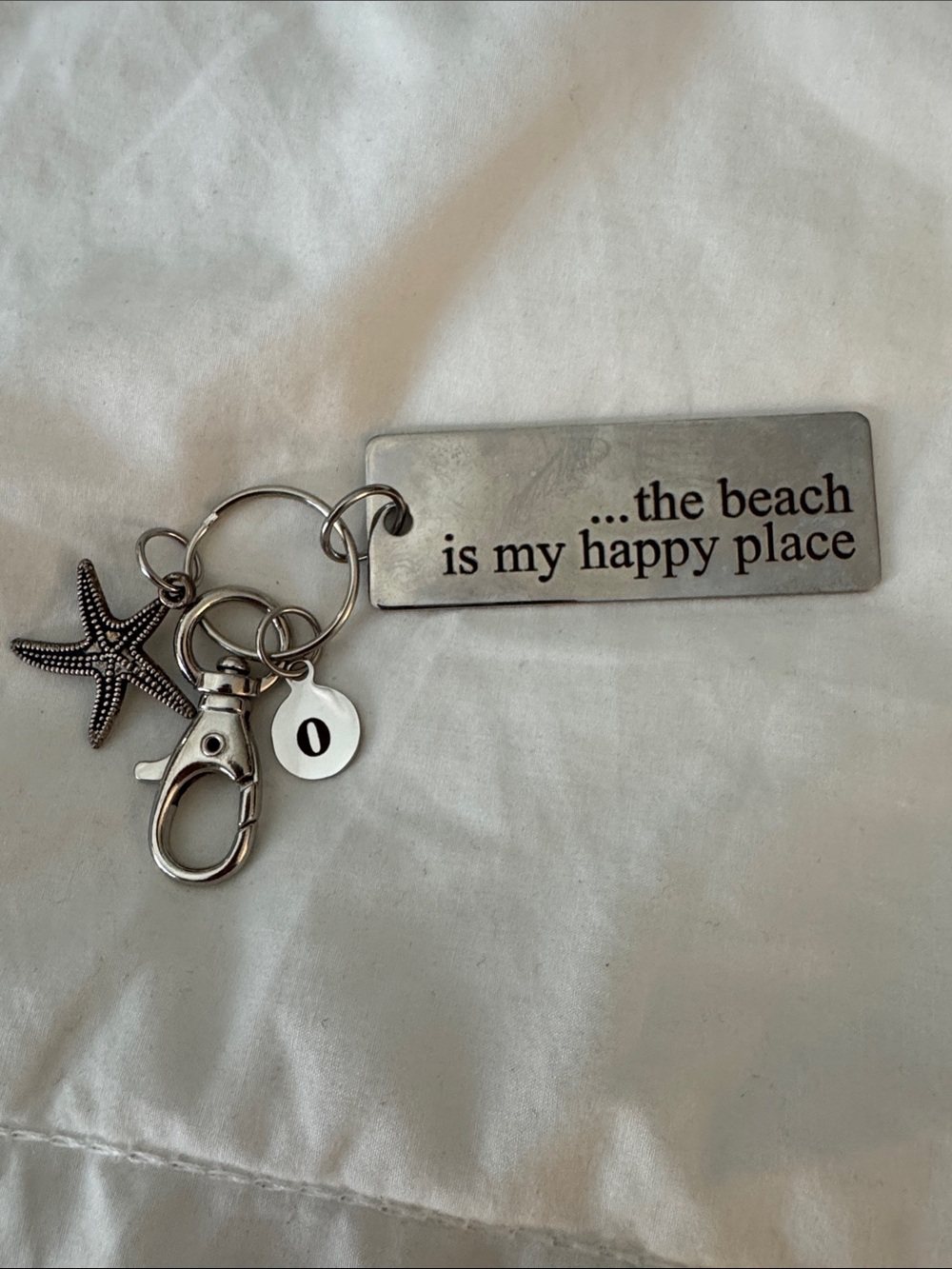 Silver-tone Beach Keychain Charm - "the beach is my happy place"